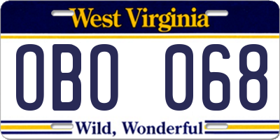WV license plate OBO068