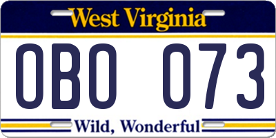 WV license plate OBO073