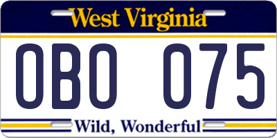 WV license plate OBO075