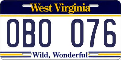 WV license plate OBO076