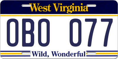 WV license plate OBO077