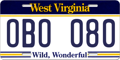 WV license plate OBO080