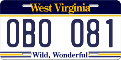 WV license plate OBO081