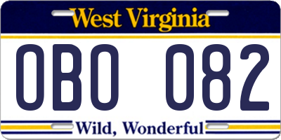 WV license plate OBO082