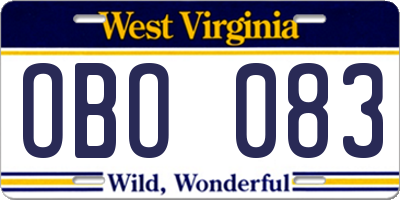 WV license plate OBO083
