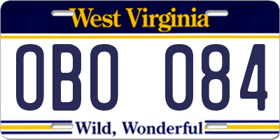 WV license plate OBO084