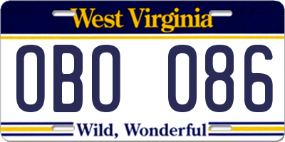 WV license plate OBO086