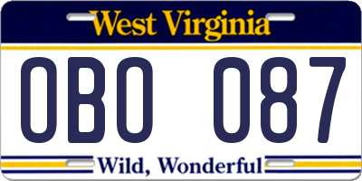 WV license plate OBO087