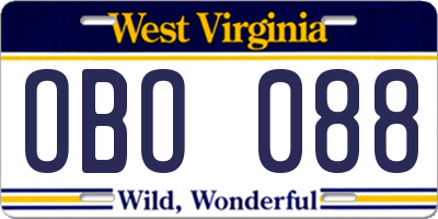 WV license plate OBO088