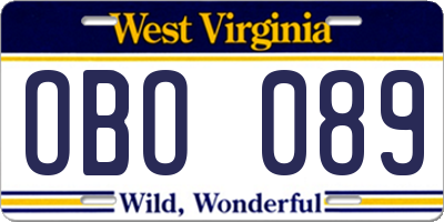 WV license plate OBO089