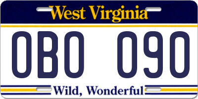 WV license plate OBO090