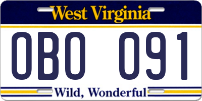 WV license plate OBO091