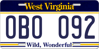 WV license plate OBO092
