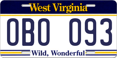 WV license plate OBO093
