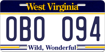 WV license plate OBO094