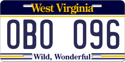 WV license plate OBO096