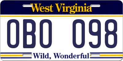 WV license plate OBO098