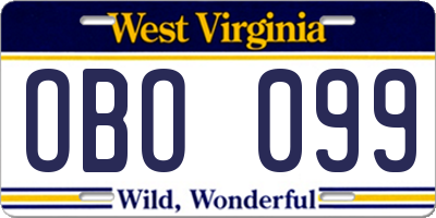 WV license plate OBO099