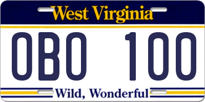 WV license plate OBO100