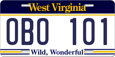 WV license plate OBO101