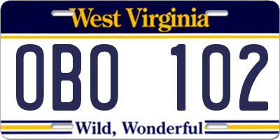 WV license plate OBO102