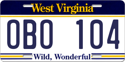 WV license plate OBO104
