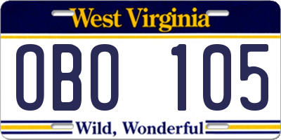 WV license plate OBO105