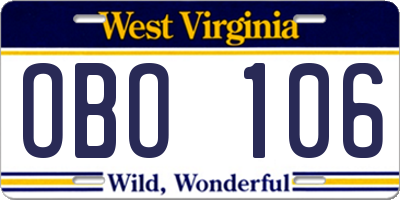 WV license plate OBO106