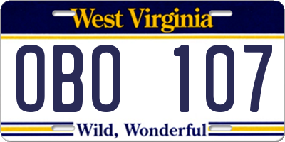 WV license plate OBO107
