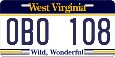 WV license plate OBO108