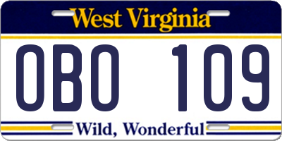 WV license plate OBO109