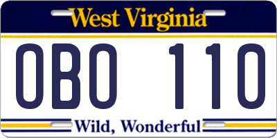 WV license plate OBO110