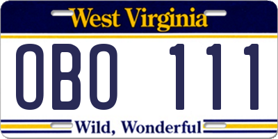 WV license plate OBO111