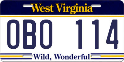 WV license plate OBO114