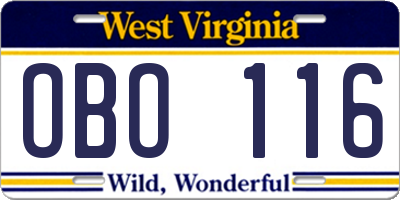 WV license plate OBO116