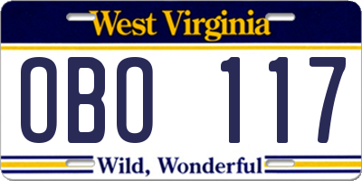 WV license plate OBO117