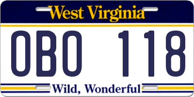 WV license plate OBO118
