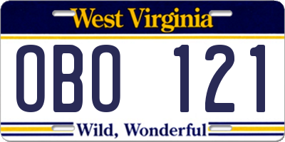WV license plate OBO121