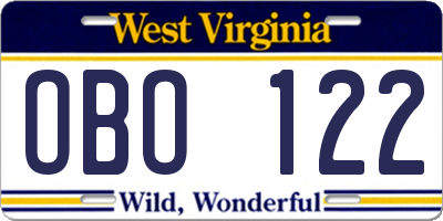 WV license plate OBO122