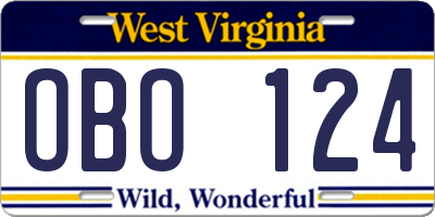 WV license plate OBO124