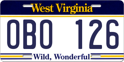 WV license plate OBO126