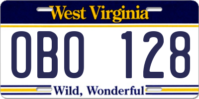 WV license plate OBO128