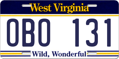 WV license plate OBO131