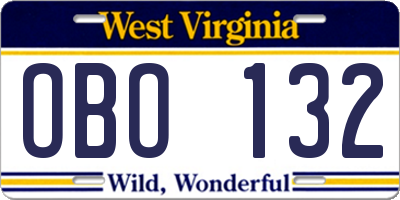 WV license plate OBO132