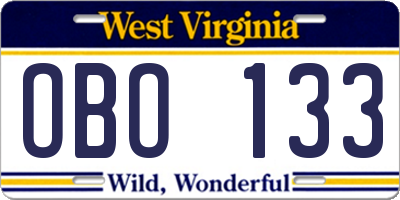 WV license plate OBO133