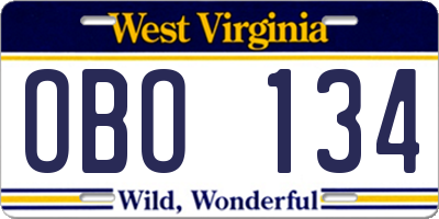 WV license plate OBO134