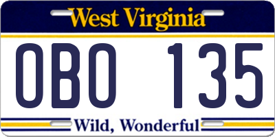 WV license plate OBO135