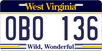 WV license plate OBO136