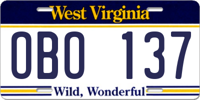 WV license plate OBO137