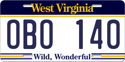 WV license plate OBO140